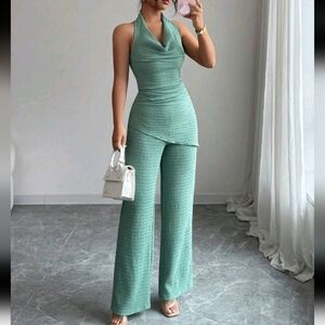 2pcs Tank Top & Slit Neck Blouse Set, Elegant & Refined Minimalist Design